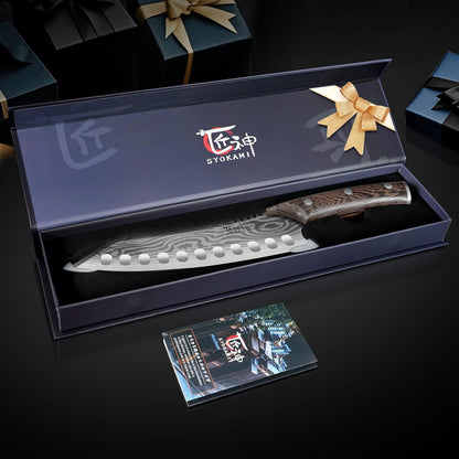 SYOKAMI Cleaver Chef Knife with Herb Stripper, 7" Asian Kitchen Knife 3-in-1 Combined with Chef's Knife, Santoku, Nakiri for Slicing, Chopping, Dicing, Mincing, Housewarming Birthday Cooking Gifts