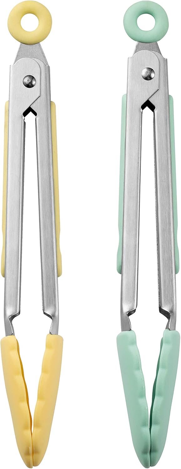 COOK WITH COLOR Stainless Steel Silicone Tipped Kitchen & BBQ Tongs Set, 3 Pc Utensils, Grey