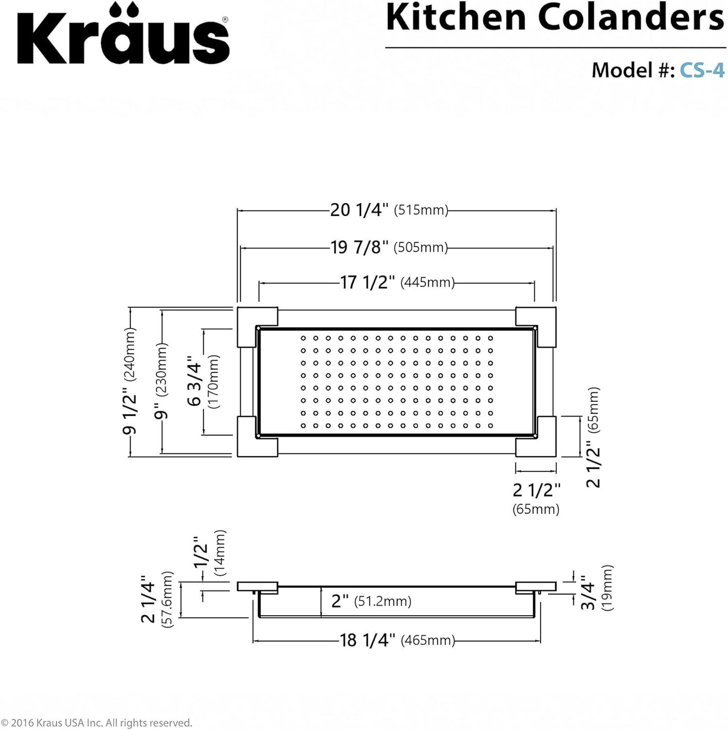 KRAUS Stainless Steel Colander for Workstation Kitchen Sink, CS-6