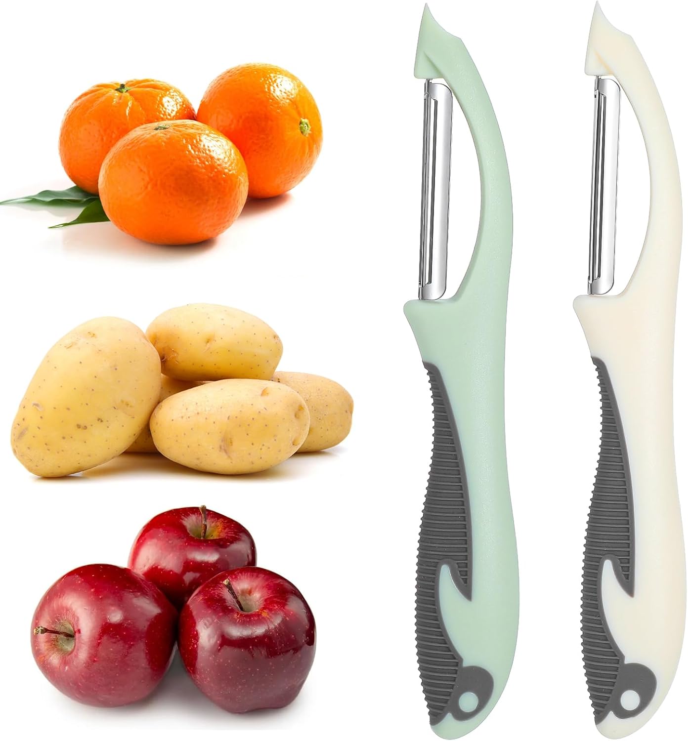 Mabor 2Pcs Stainless Steel Vegetable and Fruit Peeler, Swivel Straight Veggie Peelers for Kitchen Apple Carrot Cucumber Potato with Non-Slip Grip Handle