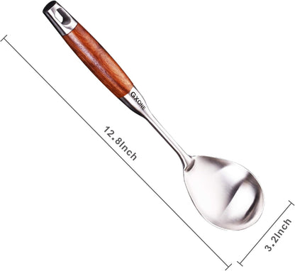 Slotted Spoon,304 Stainless Steel Skimmer Spoon with Heat Resistant Wooden Handle,Silver/15.8Inch