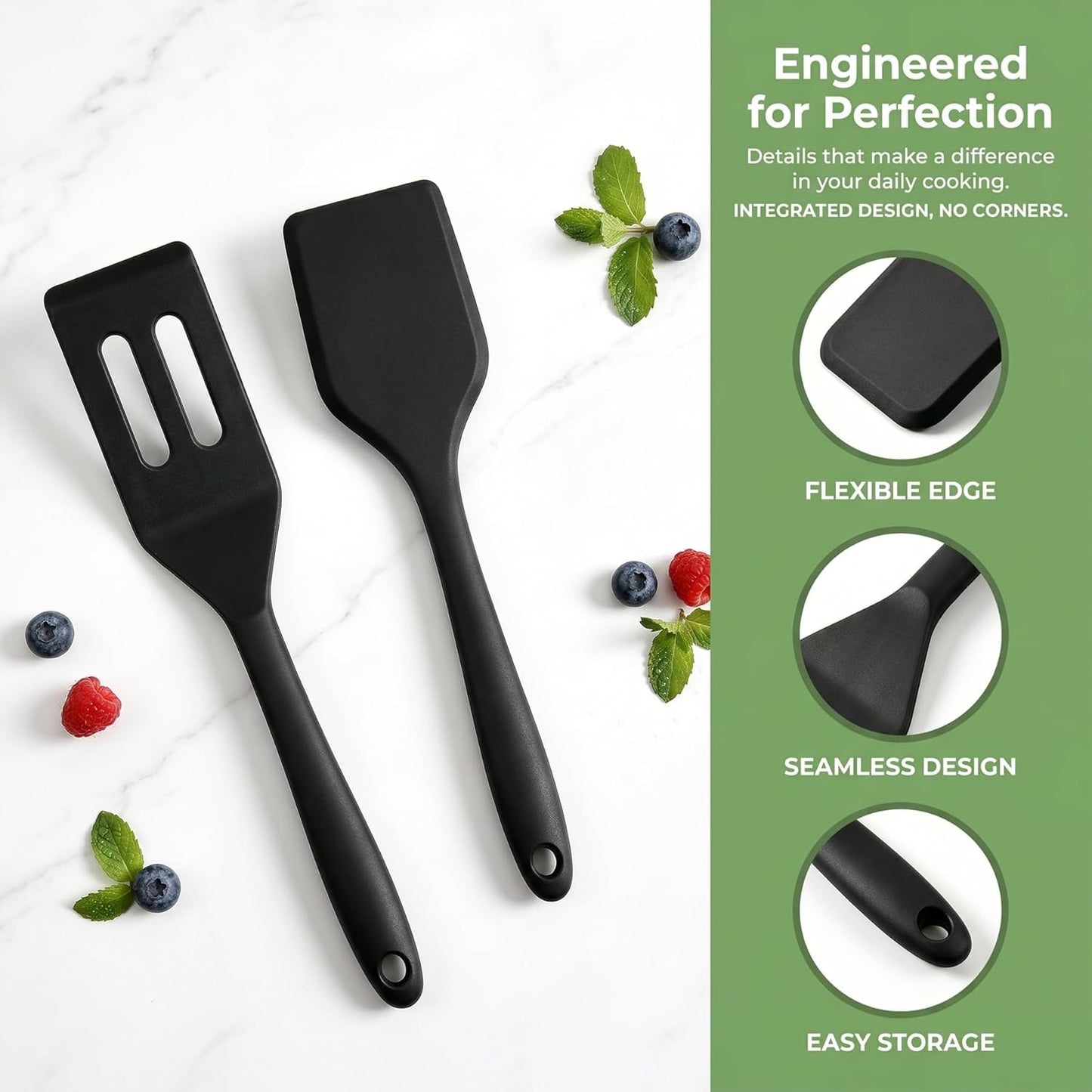 Small Silicone Spatula Set 2 Pack, Heat Resistant Mini Spatula for Non Stick Frying Pan, Flexible Thin Cooking Spatulas for Baking, Cookie & Brownie