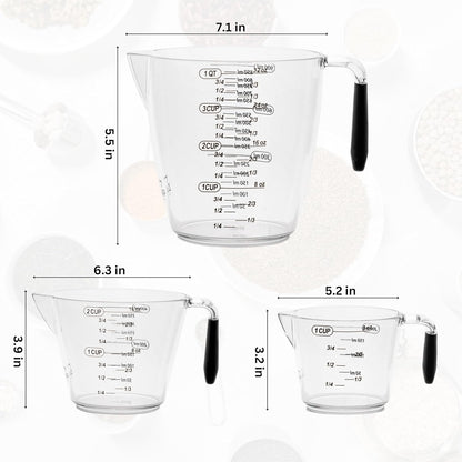 Dalup Measuring Cup Set – Clear Plastic Liquid Measuring Cups (8/16/32 oz) with Spout & Non-Slip Handle | 3-Piece Plastic Measuring Cup Set for Liquids & Dry Ingredients