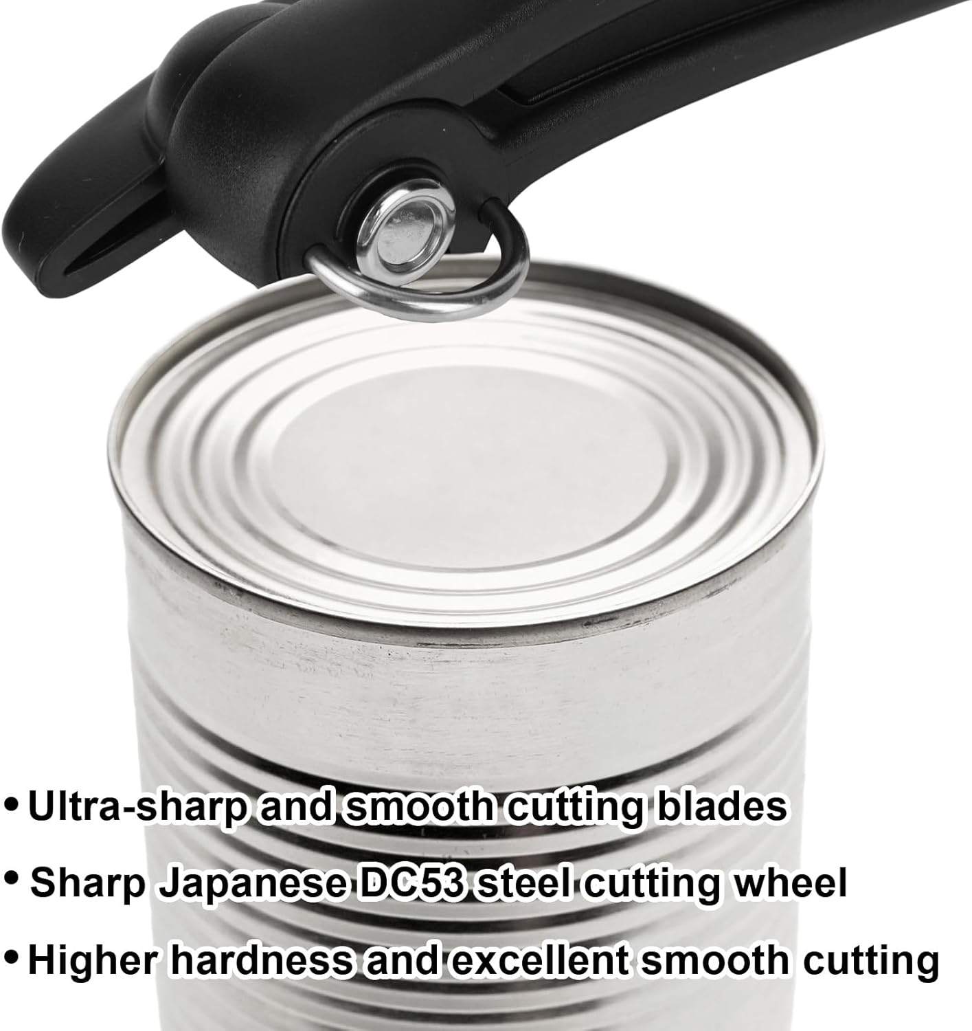 Safety Side Cut Can Opener, Smooth Edge Manual No Sharp Edges Cutting Can Opener Manual with Ergonomic Handle Home Kitchen Utensils Gadgets Practical Accessories Items for Canned Food (Black)