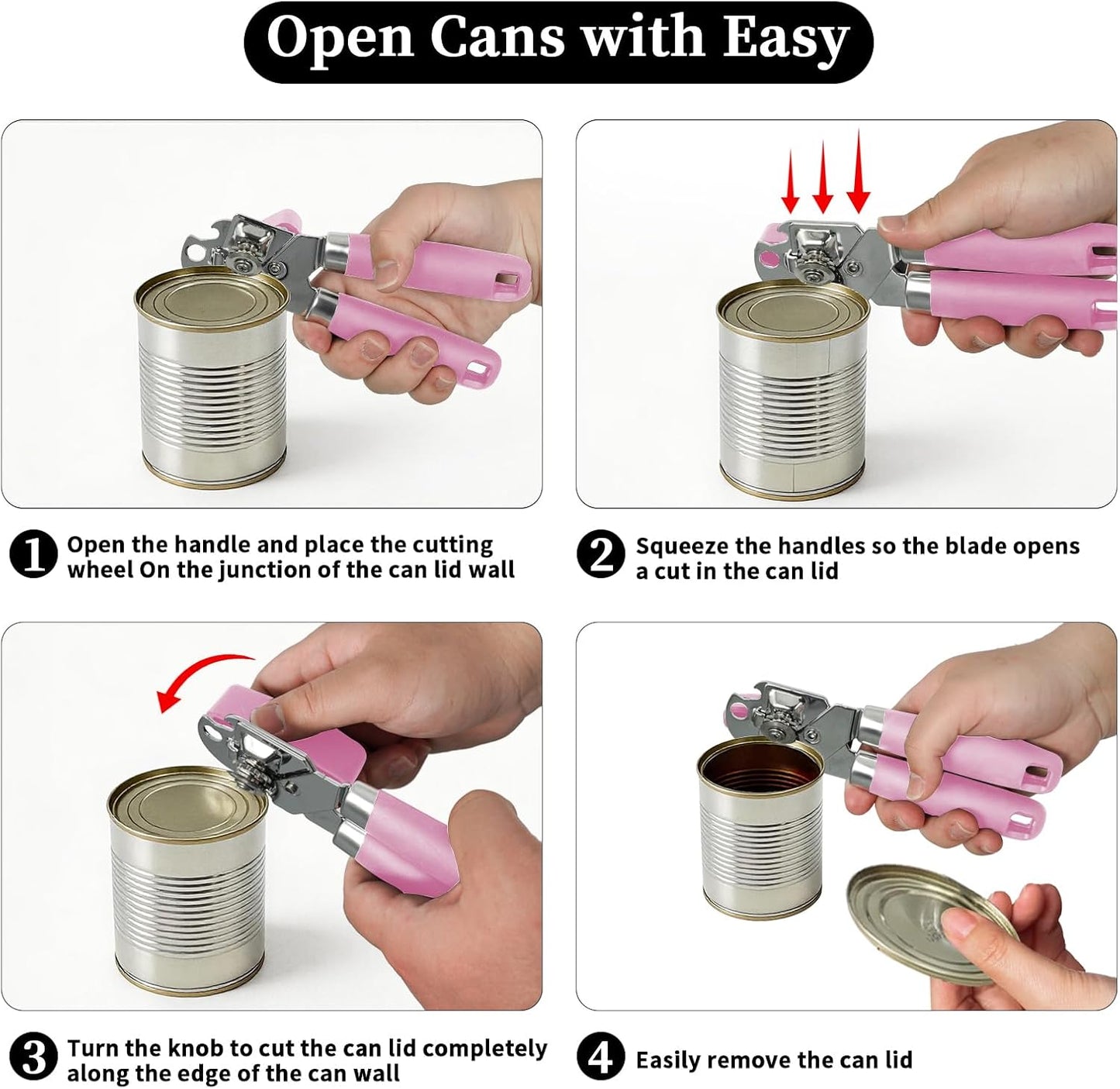 Can Opener Manual, Hand Heavy Duty Stainless Steel Bottle Opener Comfortable Handle, Sharp Blade Smooth Edge, Multifunctional Kitchen Tool, Black