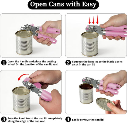 Can Opener Manual, Hand Heavy Duty Stainless Steel Bottle Opener Comfortable Handle, Sharp Blade Smooth Edge, Multifunctional Kitchen Tool, Black