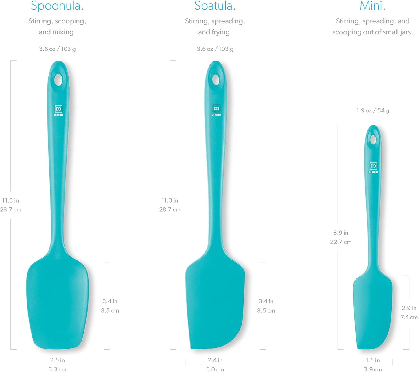 DI ORO Silicone Spatula Set - Rubber Kitchen Spatulas for Baking, Cooking, & Mixing - 600°F Heat-Resistant & BPA Free Silicone Scraper Spatulas for Nonstick Cookware - Dishwasher Safe (3pc, Stone)