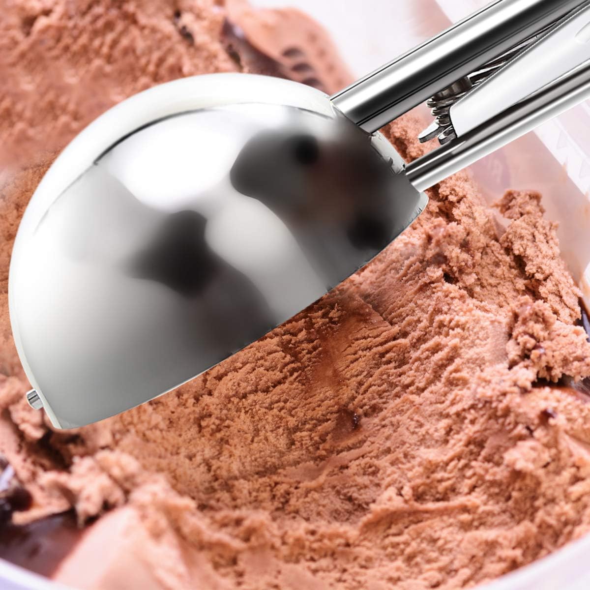 QUAL COOK Heavy Duty Stainless Steel Ice Cream Scoop 4 oz, Cookie Scoop with Trigger, Baking Scoop for Bakeries,Restaurants & Dessert Shops, #8, Grey
