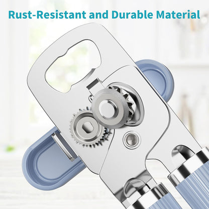 Ultrean Manual Can Opener Bottle Opener, Heavy Duty Stainless Steel Smooth Edge Manual Hand Held Can Opener With Soft Touch Handle, Rust Proof Oversized Handheld Easy Turn Knob (Black)