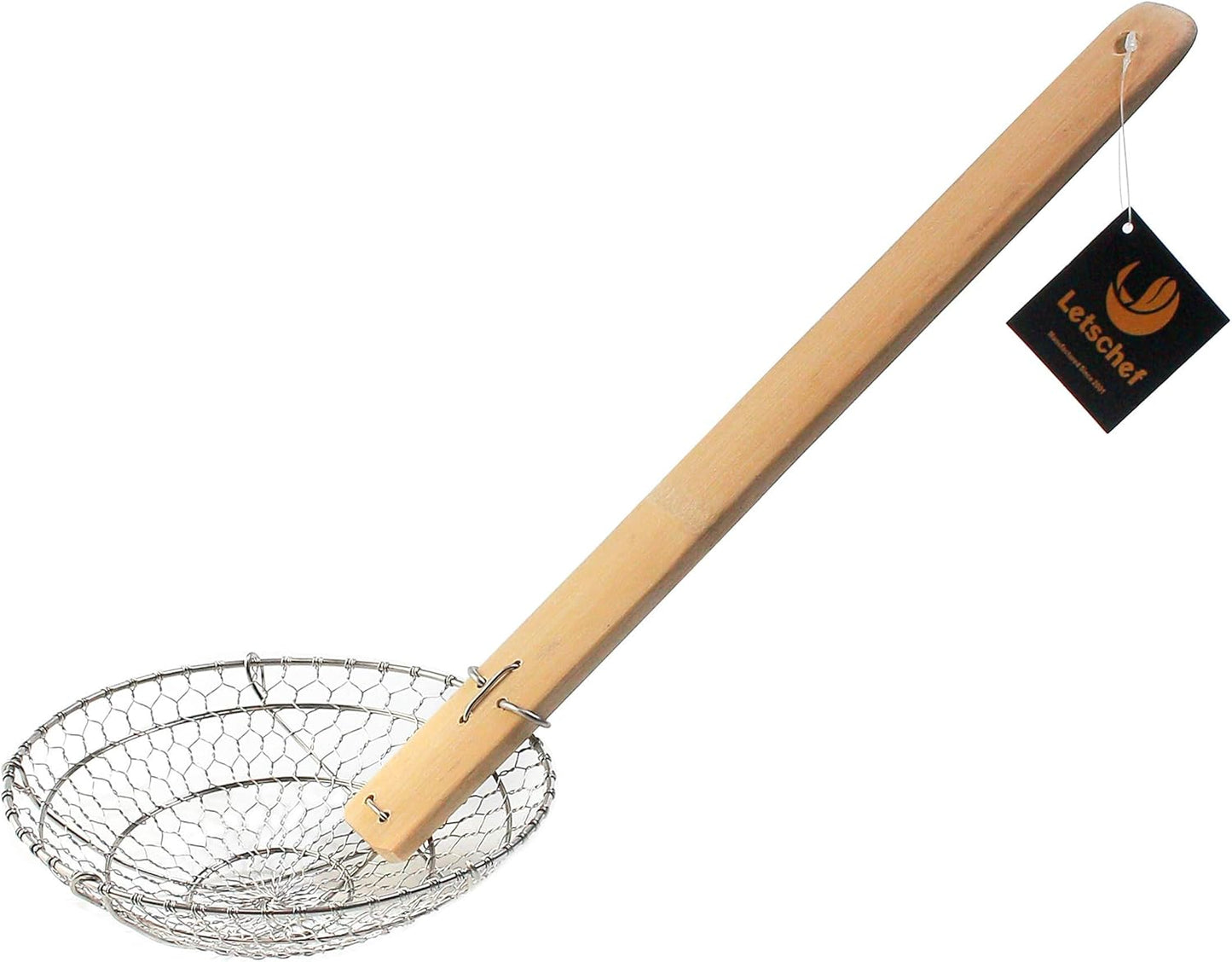 Stainless Steel Spider Strainer Asian Kitchen Wire Food Cooking Skimmer With Natural Bamboo Handle, 6-Inch, Hand-Made
