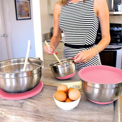 Stainless Steel Mixing Bowls with Lids and Non Slip Bases (Set of 5, Red)