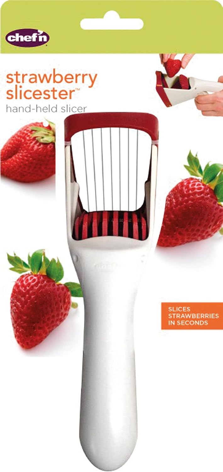 Chef'n Hand-Held Slicer Strawberry Slicester, Updated Design, Cherry/Meringue (102-712-400)