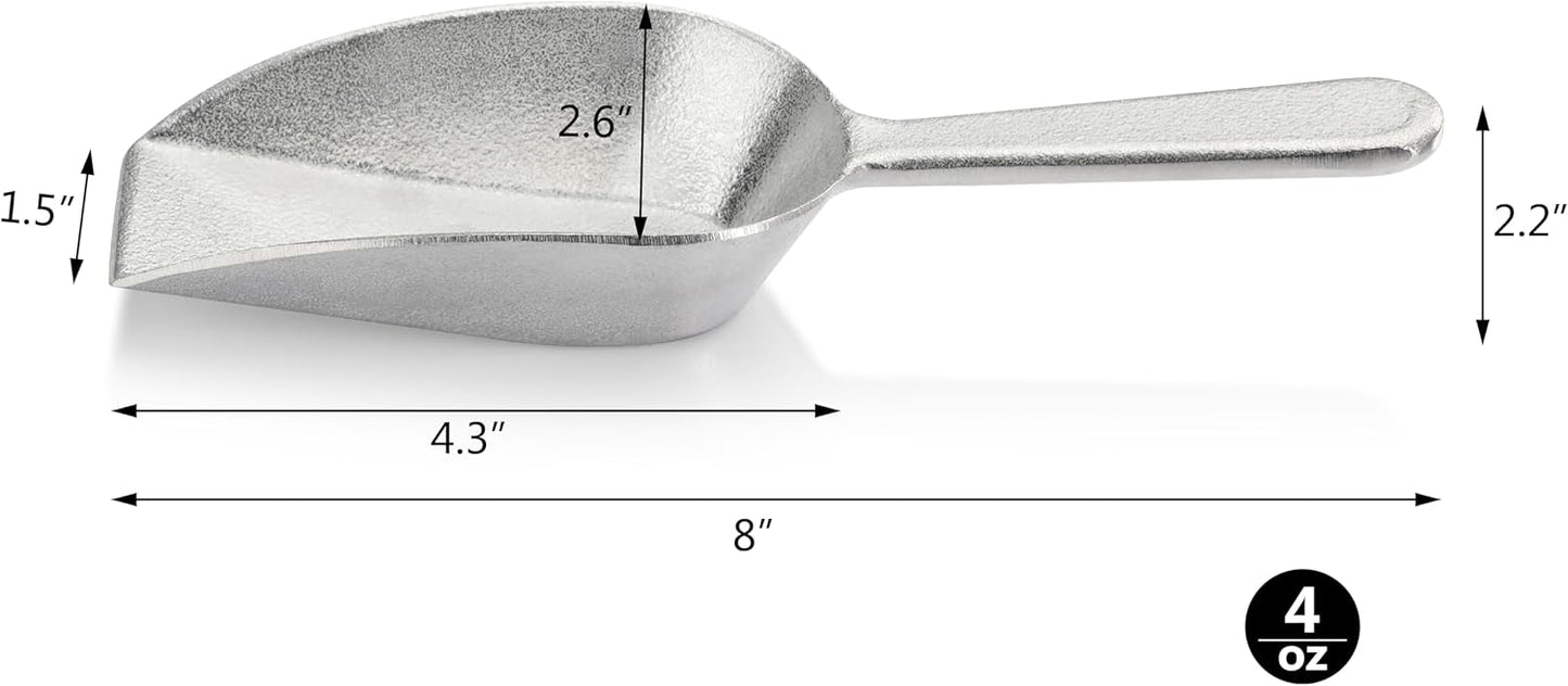 New Star Foodservice One-Piece Cast Aluminum Flat Bottom Bar Ice Flour Utility Scoop, 4-Ounce, Silver
