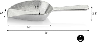 New Star Foodservice One-Piece Cast Aluminum Flat Bottom Bar Ice Flour Utility Scoop, 4-Ounce, Silver