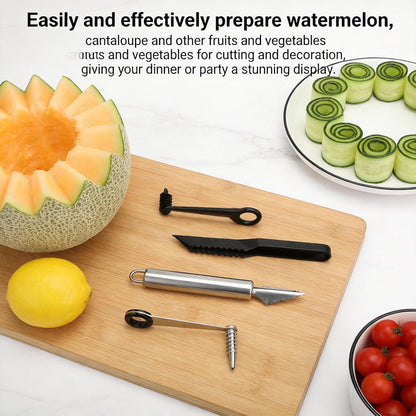 4Pcs Kitchen Spiral and V-Shaped Tools, Vegetable Potato Spiral Cutter, Kitchen Creative Spiralizer Tools