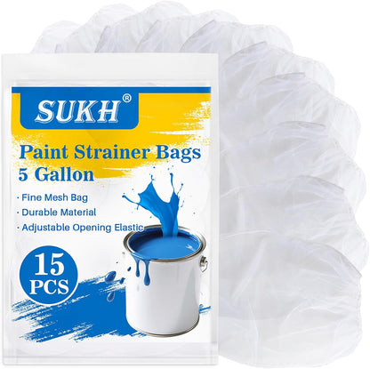 Sukh 10PCS Paint Strainer Bag - 5 Gallon Paint Filter Strainer Bucket with Elastic Drawstring Top Opening Nylon Mesh Filter White Fine Mesh Bag for Gardening