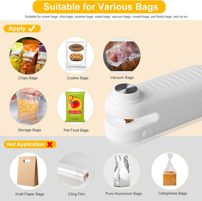 2 in 1 Mini Bag Sealer, Bag Sealer Heat Seal with Cutter, USB C Rechargeable Chip Bag Sealer Heat Seal, Portable Bag Resealer for Plastic Bags Snacks & Food Storage,Bright Black