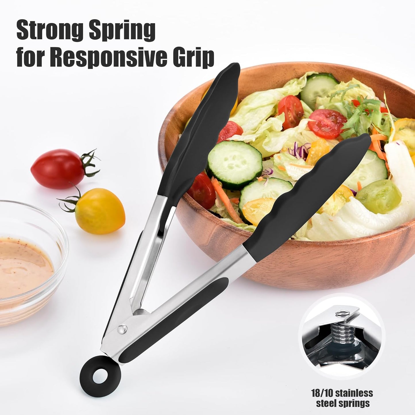 Doosu Kitchen Tongs for Cooking - 600°F Heat Resistant Food Tong Set with Non-Scratch Silicone Tips, Heavy Duty Stainless Steel Locking Tong for BBQ, Grilling Steak, Serving (7+9+12in, Navy Blue)