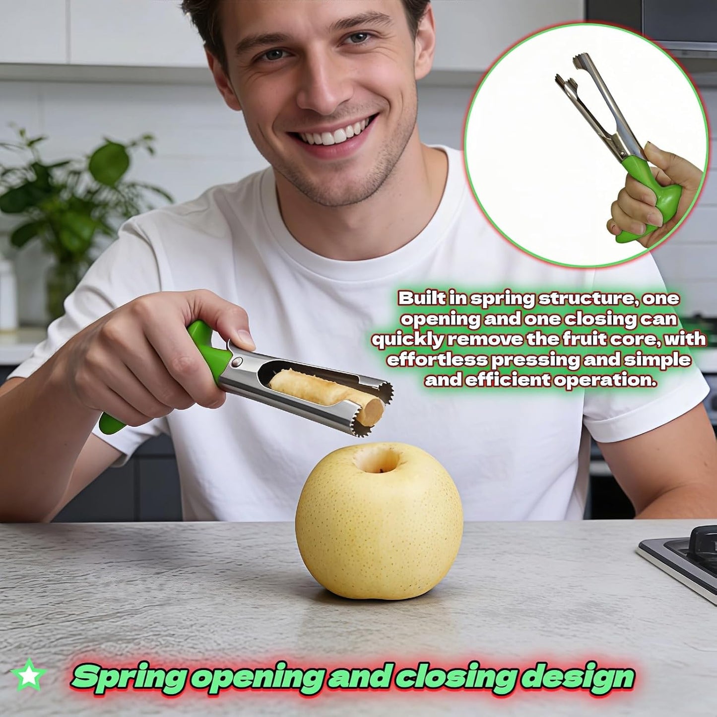 Apple Corer, Stainless Steel Apple Corer and Divider with Sharp Serrated Blade – Easy to Use – Core Remover Tool for Apples, Pears, Cupcakes – Heavy-Duty Kitchen Gadget for Baking, Cooking (Yellow)