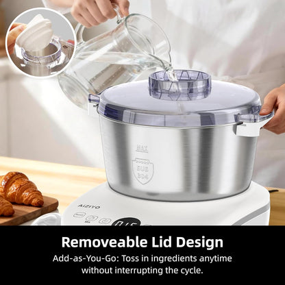 AIZIYO DoughChief, 5.3QT Dough Maker, Dough Mixer with Ferment Function, 304 Stainless Steel Bowl, Removeable lid, Face-up Touch Panel, Electric Stand mixer for Pizza, Bread, Pasta & Mochi