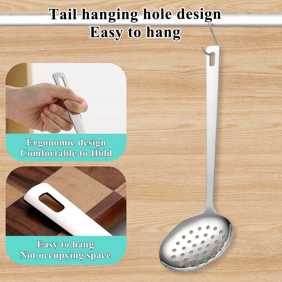 Berglander Kitchen Skimmer Slotted Spoon - Stainless Steel Spider Strainer for Straining Pasta/Cooking/Frying, Durable Rust-Resistant Kitchen Utensils Skimmer Ladle
