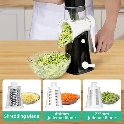 5 in 1 Rotary Cheese Grater, Manual Hand Crank Cheese Grater With Reinforced Suction & 5 Interchangeable Blades, Multifunctional Cheese Shredder, Easy to Use and Clean, Black