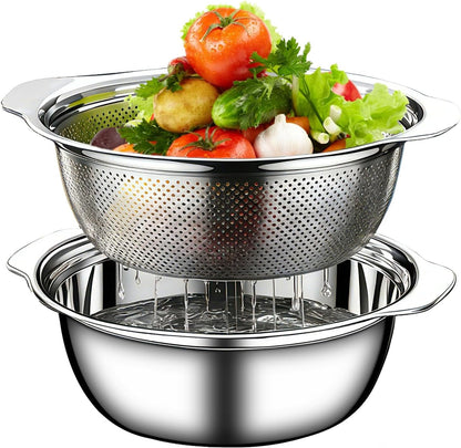 Colander for Kitchen, 1.5 QT 18/8 Stainless Steel Colander, Stainless Steel Strainer with Mixing Bowl, Rice Strainer with Handle for Washing Vegetables, Fruit, Rice, and Pasta (2 PC)