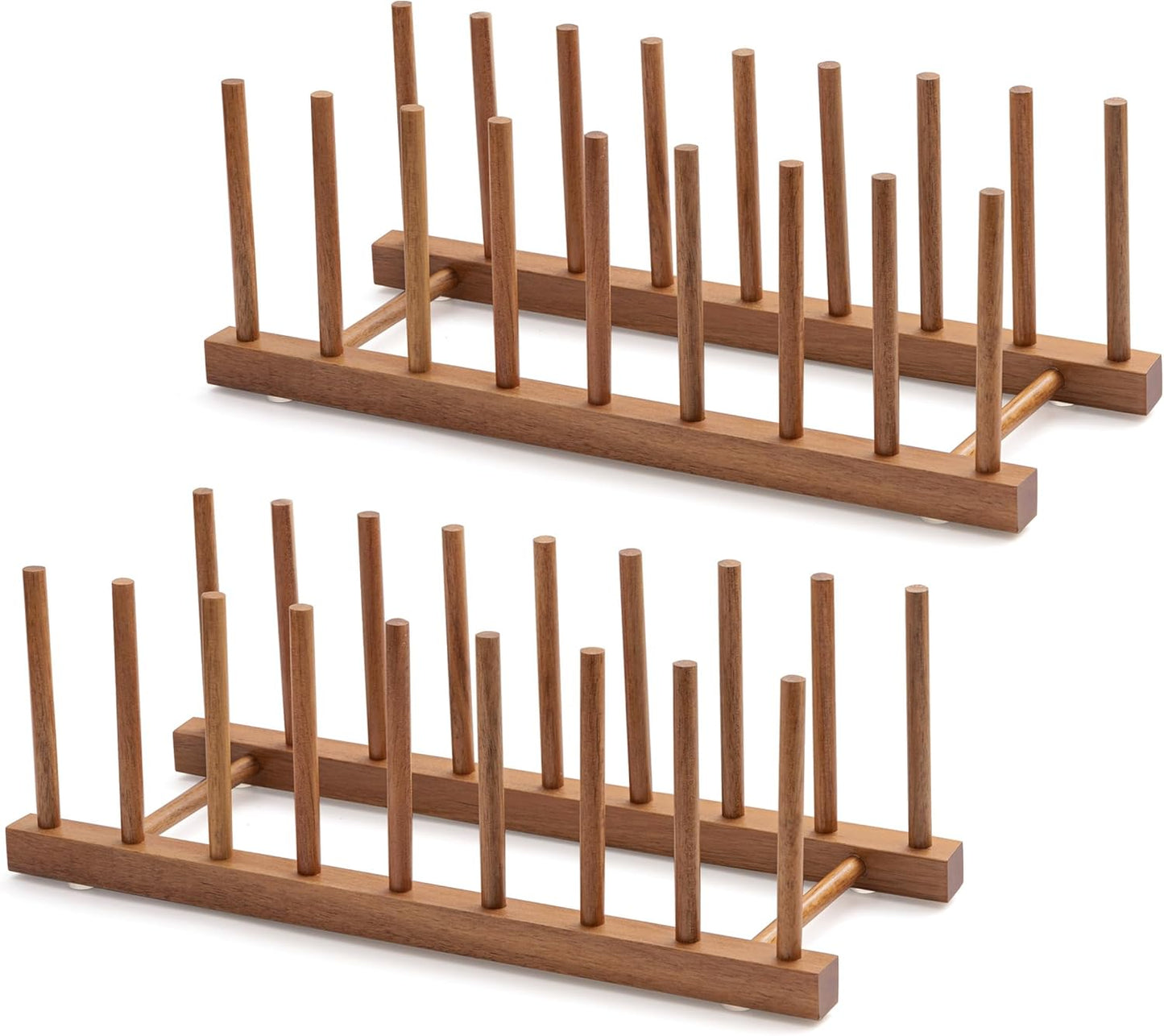 HBlife 2pcs Bamboo Dish Plate Bowl Cup Book Pot Lid Cutting Board Drying Rack Stand Drainer Storage Holder Organizer Kitchen Cabinet（Keep Dry）