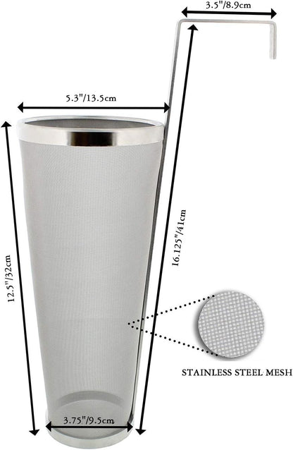 Brewing Hopper Spider Strainer, ProMaker Stainless Steel 1 Gallon 300 Micron Mesh Cartridge Hop Spider Beer Hops Filter Homebrew Hops Beer Tea Kettle Brew Filter (5.3 X 16 Inch)