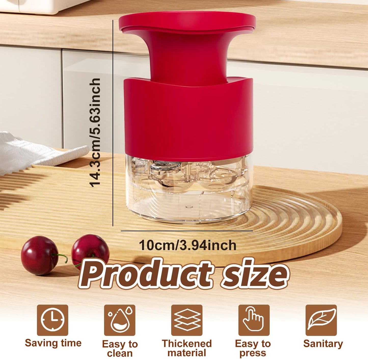 Cherry Pitter - Quick Release Multi Cherries Stoner Pitter 7-in-1, Push Button Cherr'y Core Pit'ter Tool Multiple with Splatter Protector, Pit Seed Remover for Making Jam Cherry Dishes (Red-7 Holes)