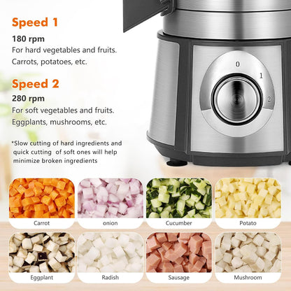 Anatole Electric Vegetable Dicer Slicer Shredder 5 in 1 Commercial Food Processor 16-Cup Stainless Steel Veggie Chopper Heavy Duty with 5 Blades Auto Discharge for Potato Onion Carrot 300W