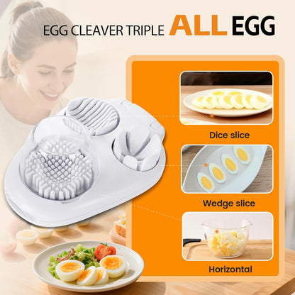 3-In-1egg Slicer For Hard Boiled Eggs,Stainless Heavy Duty Steel Egg Slicer Kitchen Gadget, Fit Strawberry,Apple,Banana,Cherry,Tomato,White