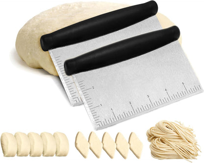 2er Pack Stainless Steel Pastry Blender Cutter and Bench Scraper Set, Efficient Multipurpose Kitchen Baking Tool with Ergonomic Grip Handle for Nut, Pie and Dough Processing (Cutter)