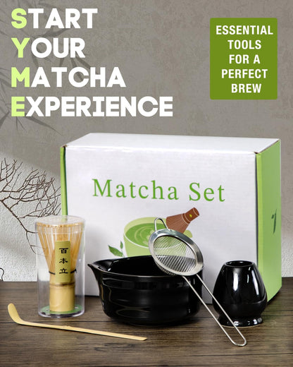 Matcha Whisk Set - 5PCS Matcha Set Includes 17OZ Chawan with Spout, Bamboo Chasen Whisk with Ceramic Holder, Matcha Scoop and Stainless Sifter, Matcha Kit for Ceremony, Gift for Matcha Lovers