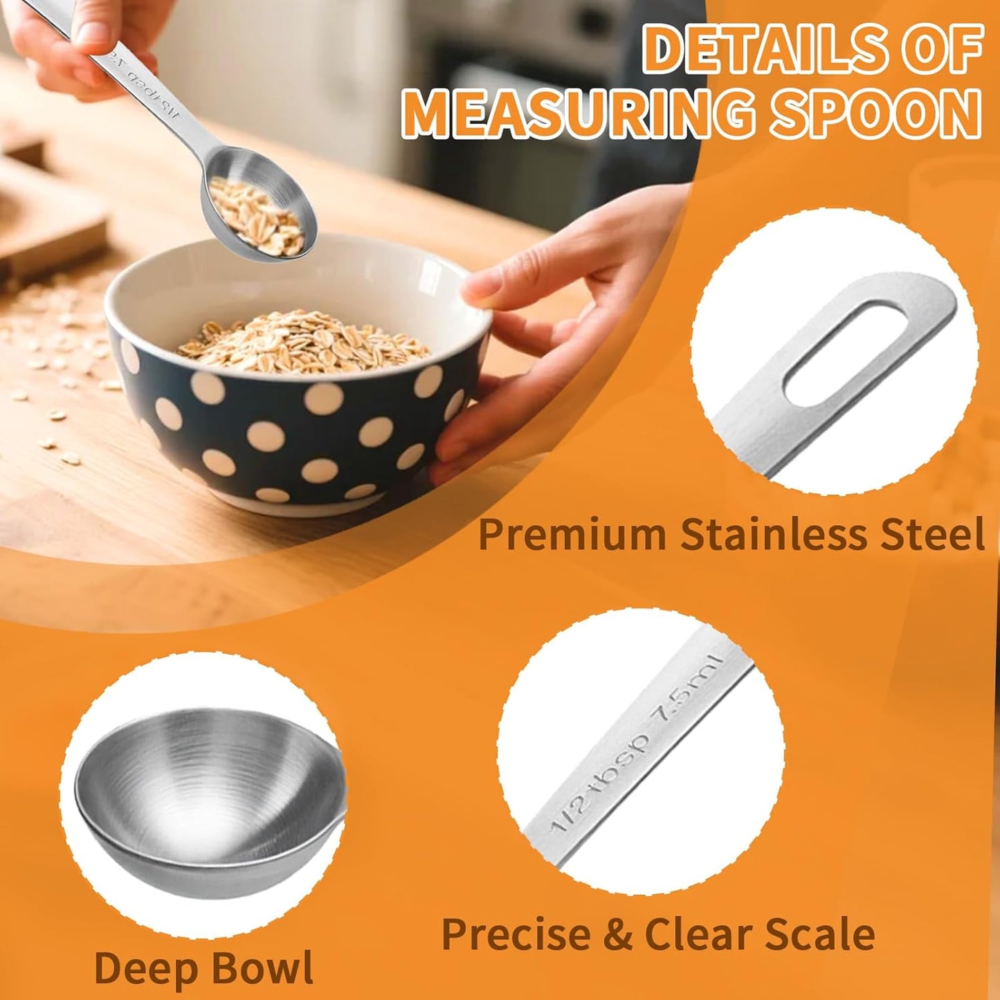 3 Pcs Stainless Steel Measuring Spoons – 5ml/1 Tsp Short Handle Scoops for Baking, Liquid Ingredients & Tea, Soup & Kitchen Cooking