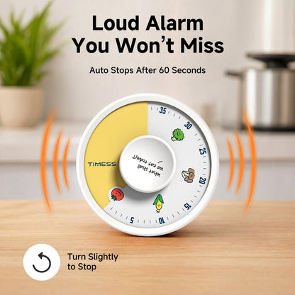 60-Minute Visual Timer, Twist to Set, Loud Battery-Powered Alarm, High-Visibility Rotary Countdown Dial for Kitchen, Work, Study & Time Management (Orange)