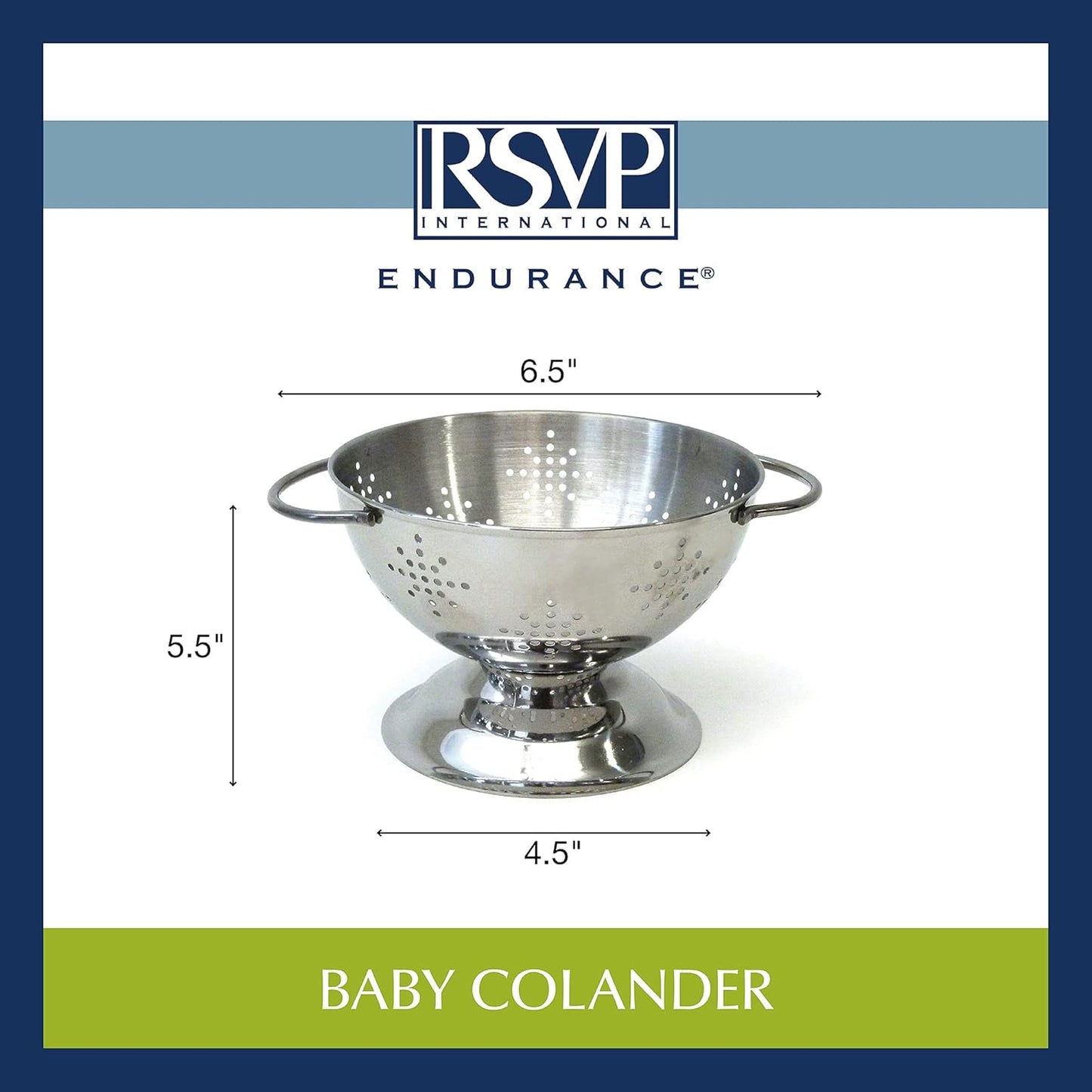 RSVP International Endurance Kitchen Collection Colander Strainer, Mini, Pierced Stainless Steel