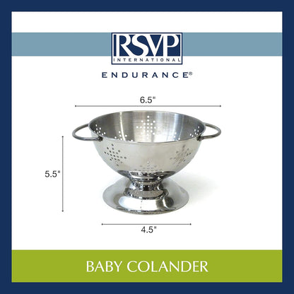 RSVP International Endurance Kitchen Collection Colander Strainer, Mini, Pierced Stainless Steel