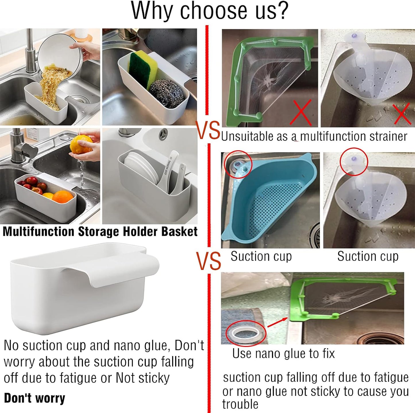 Sink Drain Strainer Basket Kitchen Sink Strainer Sink Food Catcher Kitchen Food Residue Waste Leftovers Strainer Over Sink Triangle Suction Cup Corner Sink Strainer Bags
