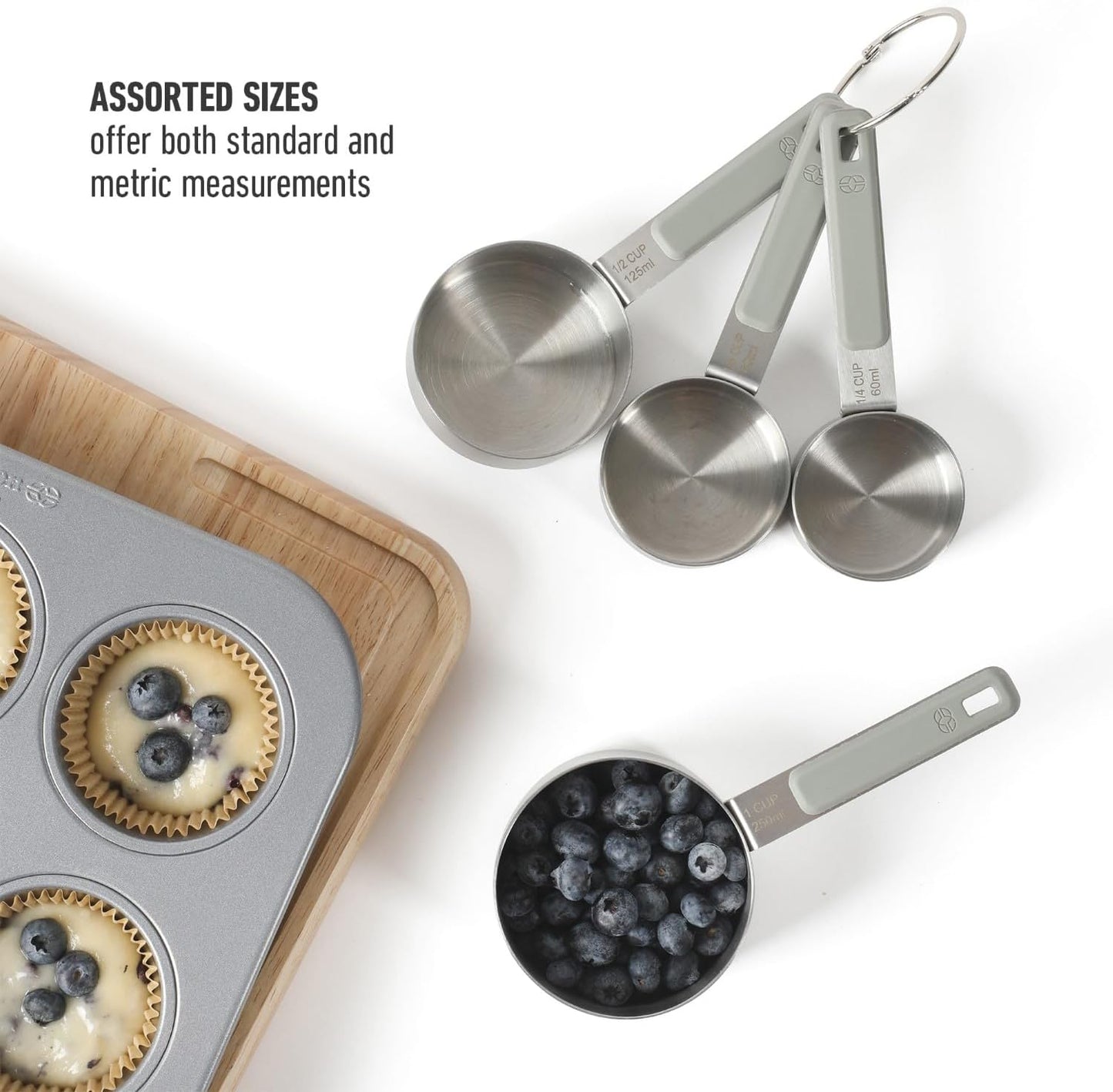 Calphalon Prime Measuring Spoons, Plastic Measuring Spoon Set, 5-Piece Stainless Steel Measuring Spoons Navy Silicone Handle Accurate, Durable for Spices and Small Portions