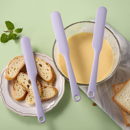 3Pcs Silicone Jar Spatula Long Handle Kitchen Spatulas for Mixing, Scraping, and Spreading,Ideal for Jars, Baking, Cake Icing, Cream, Butter, and Batter Kitchen Tool (Purple, Pink, Green)