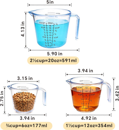 Measuring Cups Set, 3PCS with Pour Spout & Handle, Multi-Scale (cup | oz | ml) Stackable Liquid & Dry Plastic Measuring Tools for Baking Cooking, Essential Kitchen Gadgets (Coffee Brown)