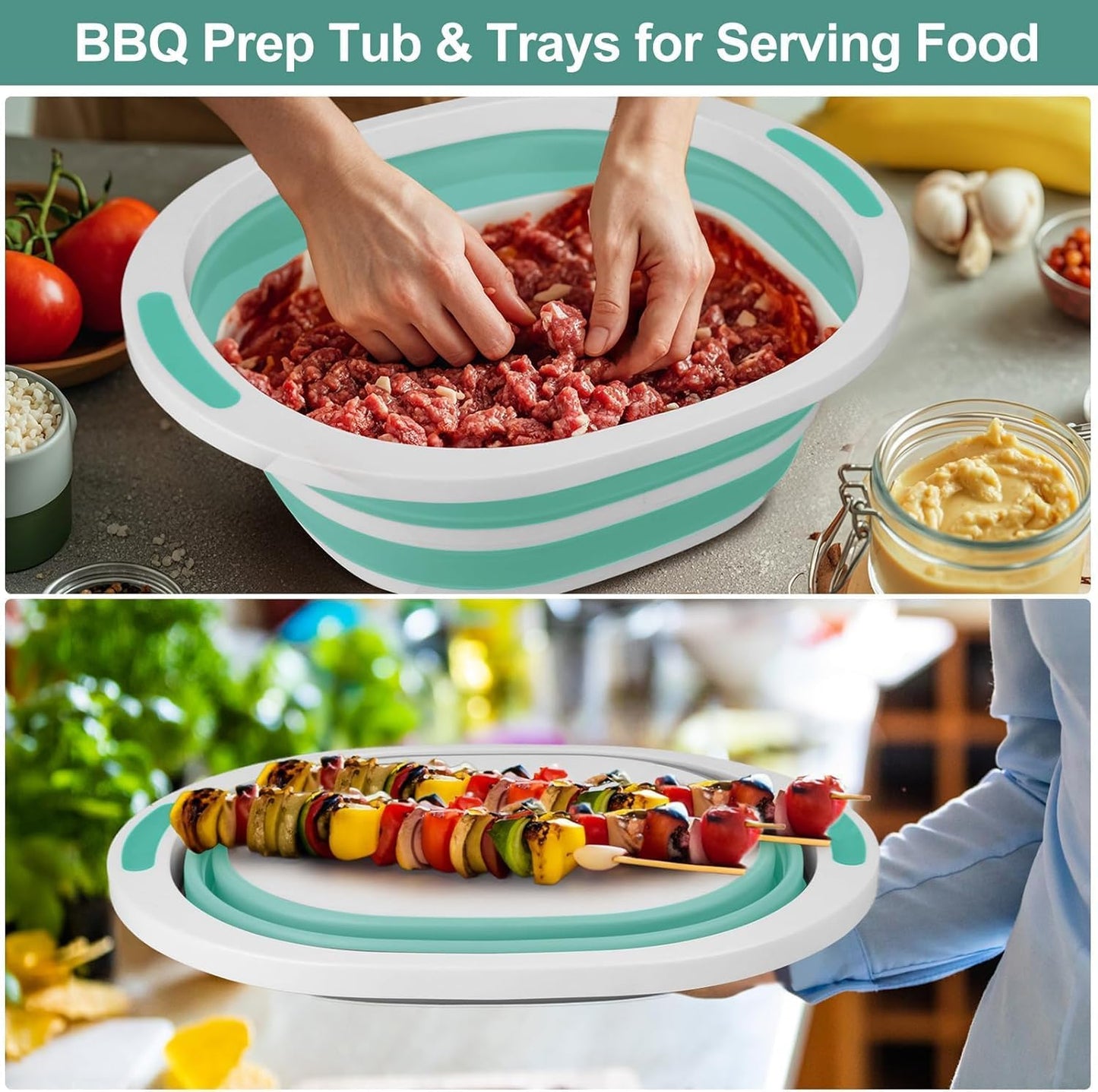 Collapsible Wash Basin for Baby Bottles, Cutting Board for Kitchen, BBQ Prep Tub for RV Home Foldable Dish Pan for Kitchen Sink, Ice Beverage Tubs Cleaning Supplies for Outdoor Camping Veggies Washing