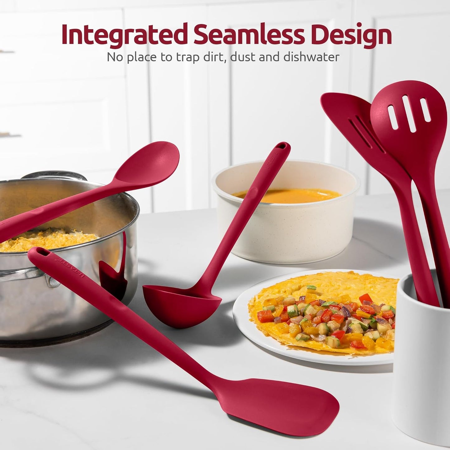 Silicone Kitchen Cooking Utensil Set: U-Taste High Heat Resistant 13.6in Long Kitchen Gadgets, BPA Free Non Stick Rubber Cook Accessories For Stir Frying, Serving, Basting, Mixing (5 Pieces, Black)