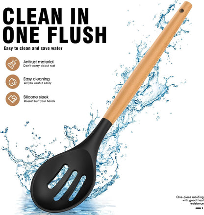 AVGPD Silicone Cooking Utensils Set, Silicone Utensils for Cooking, 446° Heat Resistant Kitchen Utensil Silicone Spatula Sets, Kitchen Gadgets for Non-Stick Cookware BPA FREE (Cream White)
