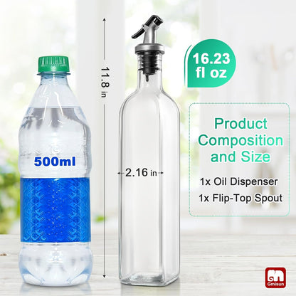 gmisun Olive Oil Dispenser for Kitchen, 4 Pack 17 fl oz Glass Oil Dispensers Bottle, Cooking Soy Sauce Bottle Container Cruet with Plastic Pourer Spout, Funnel and Labels, Clear