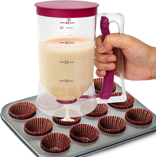 Kitchen Batter Dispenser,Squeeze Handle,Tool for Perfect Pancakes, Cupcake, Waffle, Muffin Mix, Cake & Crepe,Easy-Pour Pancake Dispenser Bottle for Smooth Baking(Purple)