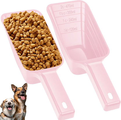 2 Cup Dog Food Scoop(2 Pack), Plastic Pet Food Scoop with Measuring Lines for Accurate Pet Food Portions,Dishwasher Safe (Grey and Pink)