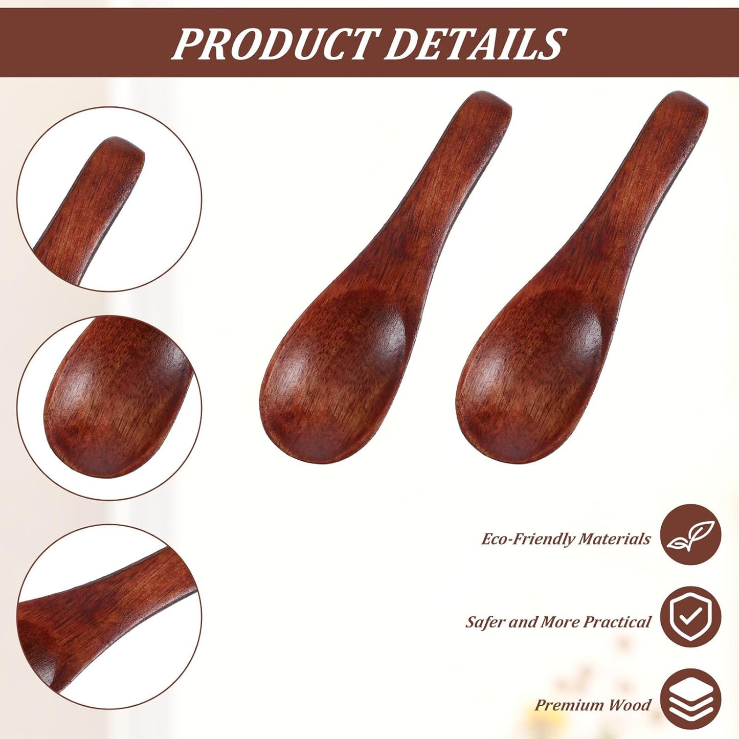 4 Pack Handcrafted Tiny Wooden Spoons - Mini Scoops for Spice Jars, Honey, Mustard, Sauces & Seasoning - Natural Wood Kitchen Utensils for Cooking & Serving