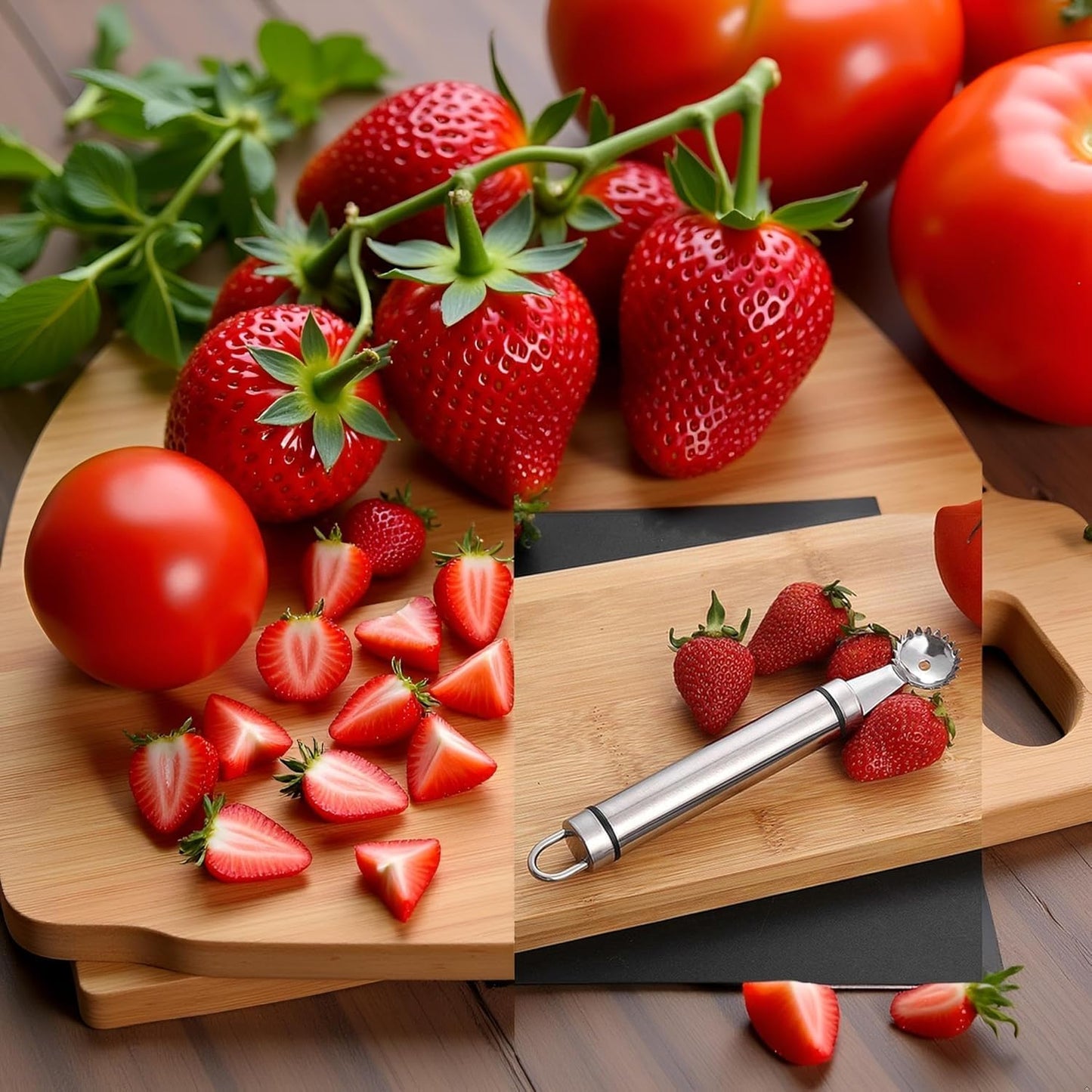 Stainless Steel Strawberry Huller and Tomato Stem Corer Tool Multi-Function Stainless Corer and Pitter Remover for Strawberry Gadgets Kitchen Tool Blade Craft Fruit, Tomato